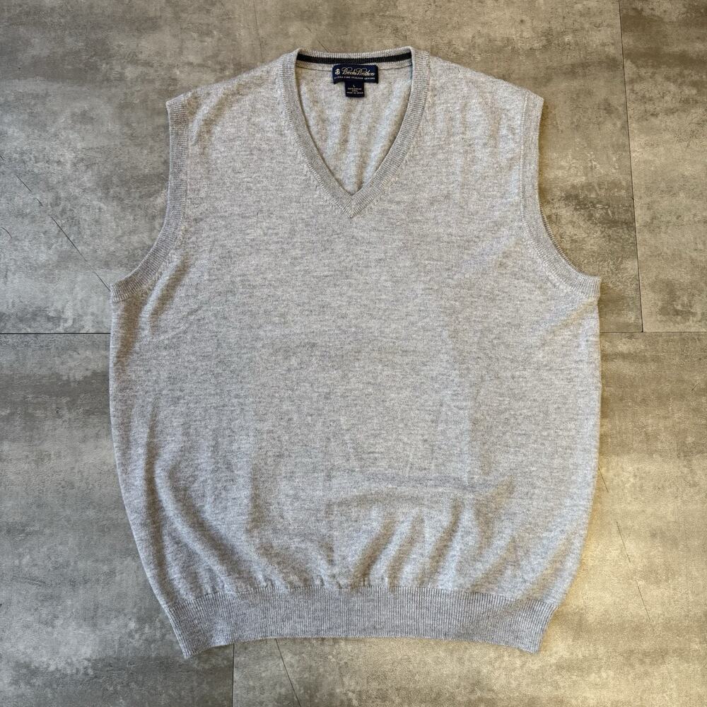 Brooks Brothers Men's Size L Light Gray Marino% Wool Vest Sweater - EUC